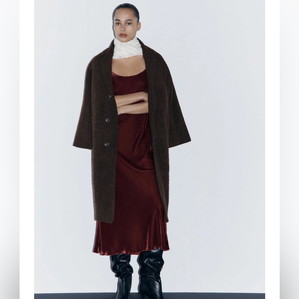 Zara Brown brushed effect knit coat/cardigan